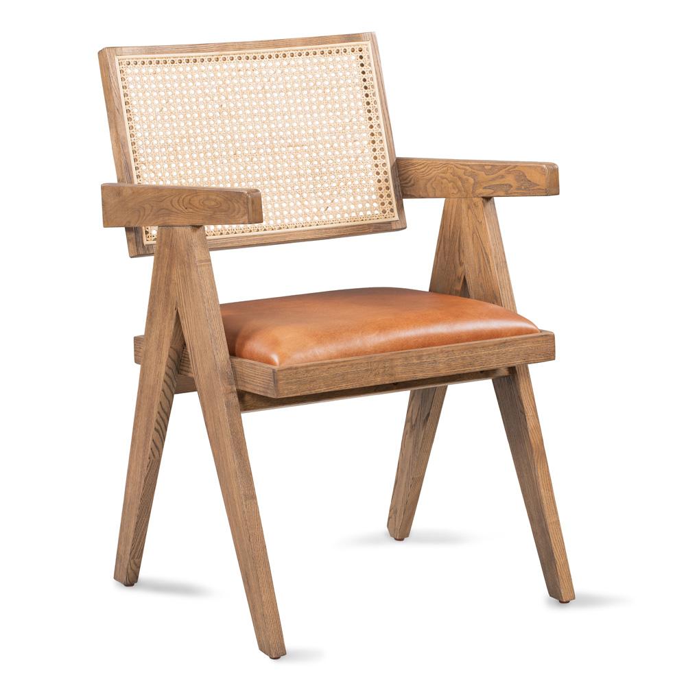 Classic Home - Douglas Top-Grain Leather & Rattan Dining Chair In Tan ...